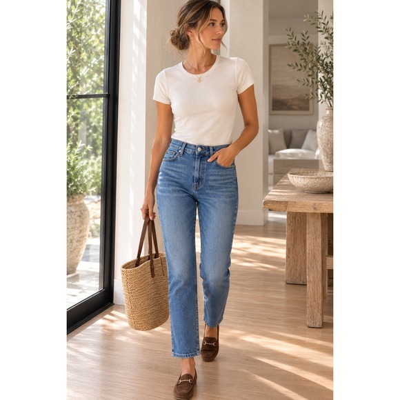 Reformation Denim - Reformation Audrey High Straight Jeans Cyprus Wash Organic Stretch Denim 25